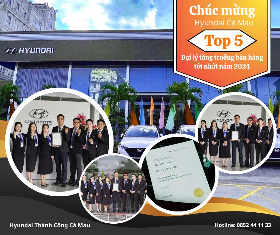 HYUNDAI CÀ MAU ĐẠT TOP 5 ĐẠI LÝ BÁN HÀNG TỐT NHẤT NĂM 2024